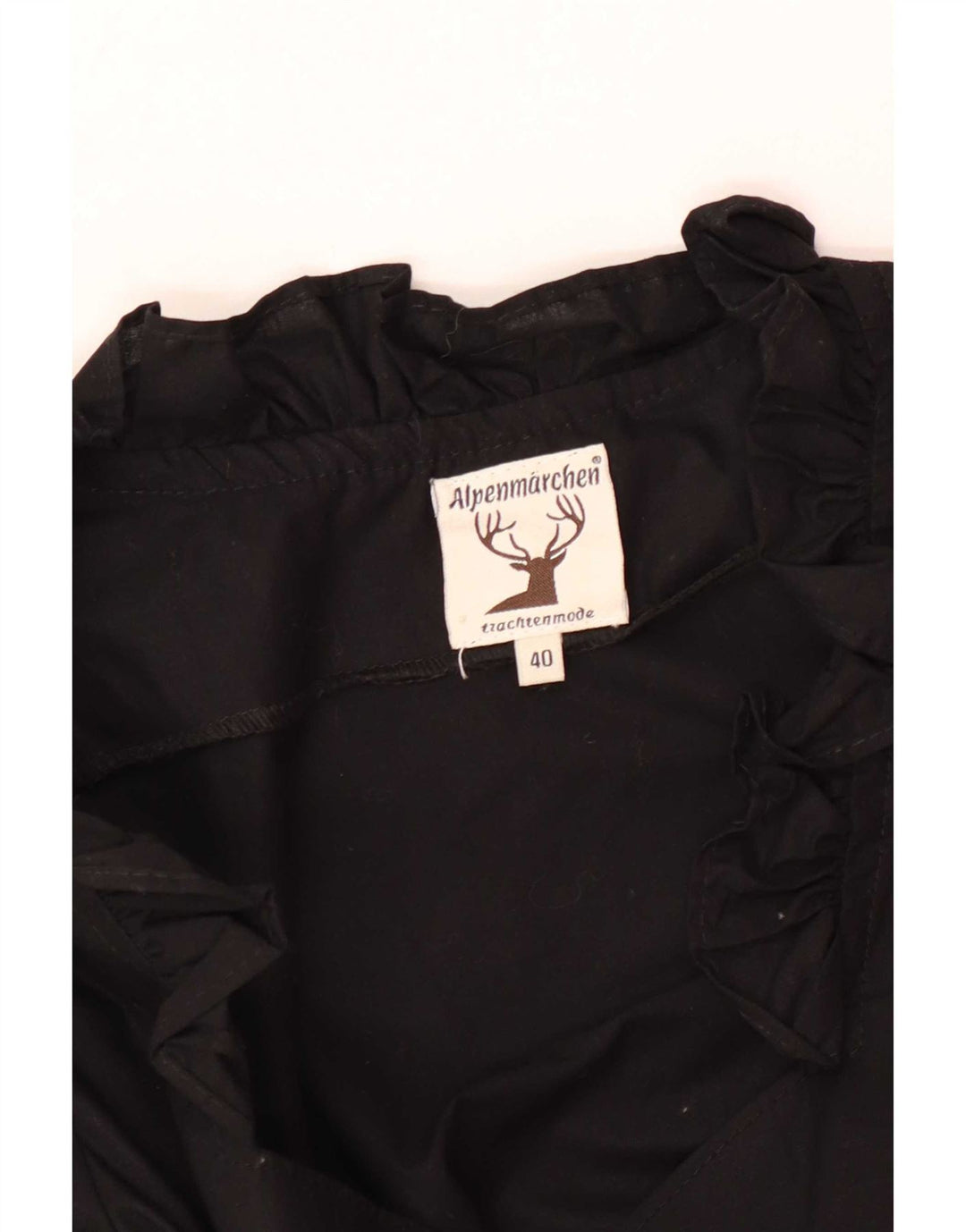 Blusa feminina Alpenmarchen com babados na frente e corte frontal UE 40 médio preto