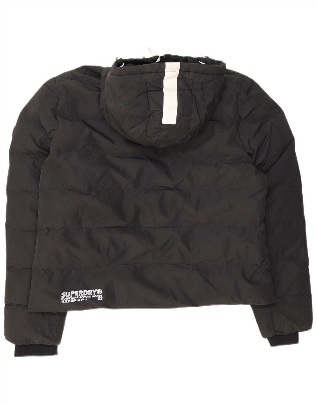 Jaqueta feminina acolchoada com capuz gráfico SUPERDRY Reino Unido 16 grande bloco colorido preto