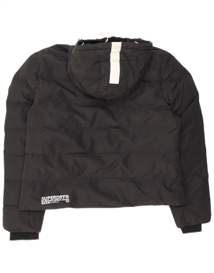 Jaqueta feminina acolchoada com capuz gráfico SUPERDRY Reino Unido 16 grande bloco colorido preto