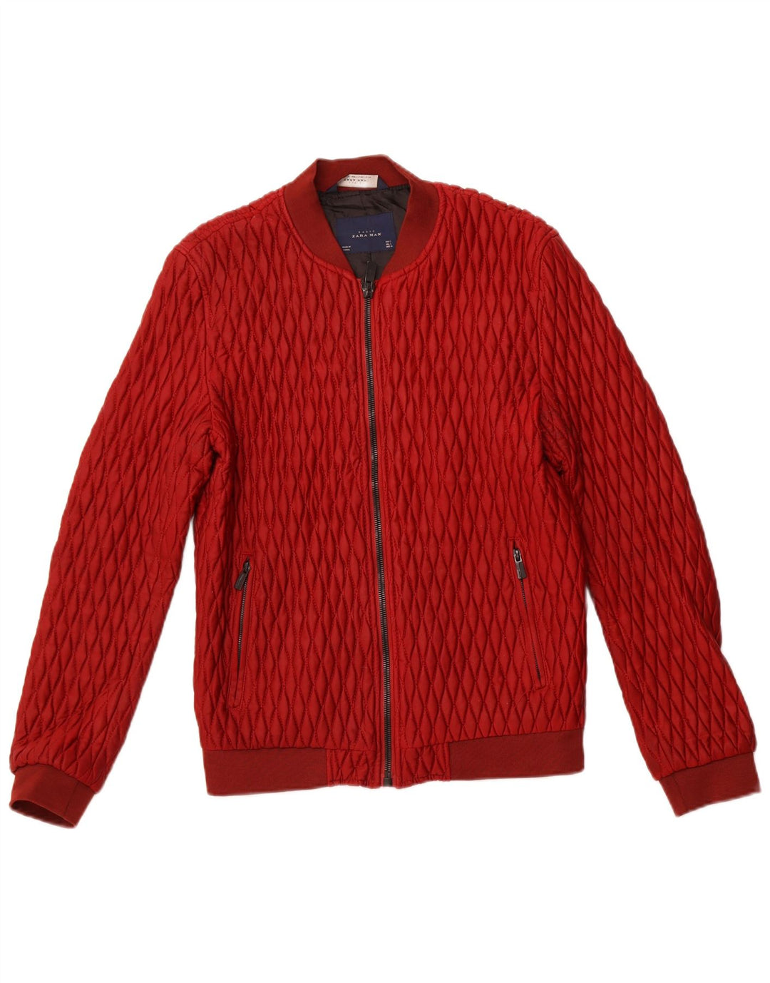 Jaqueta bomber acolchoada masculina Zara Reino Unido 40 grande poliéster vermelho