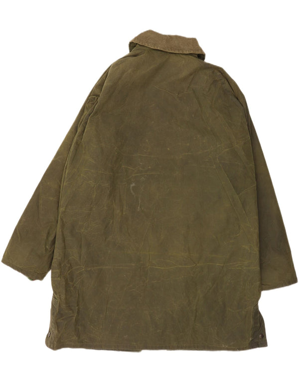 Sobretudo de algodão encerado vintage masculino country wear UK 42 XL cáqui