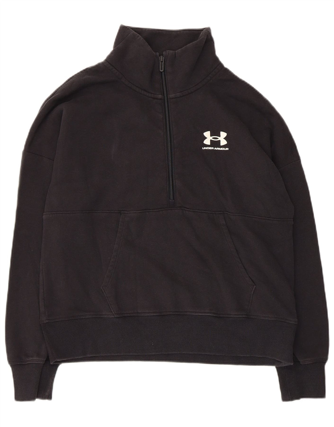 Moletom feminino Under Armour com zíper e gola grande, suéter UK 10 pequeno preto