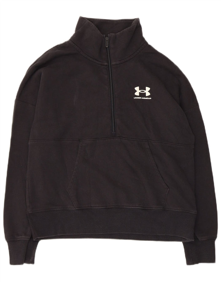 Moletom feminino Under Armour com zíper e gola grande, suéter UK 10 pequeno preto