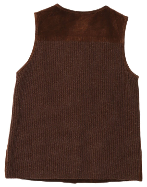 Esprit feminino camurça gilet UK 14 couro marrom médio