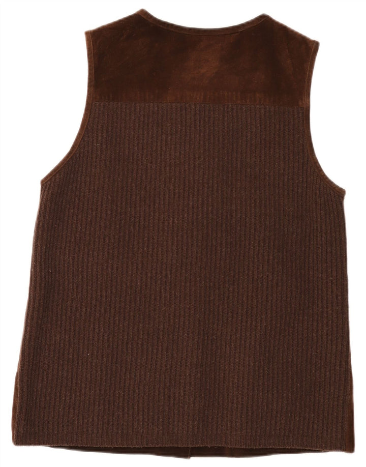 Esprit feminino camurça gilet UK 14 couro marrom médio