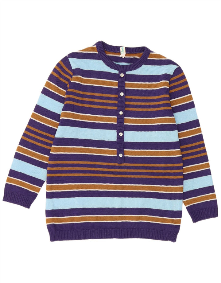 Suéter feminino vintage com gola redonda IT 42 listrado roxo médio