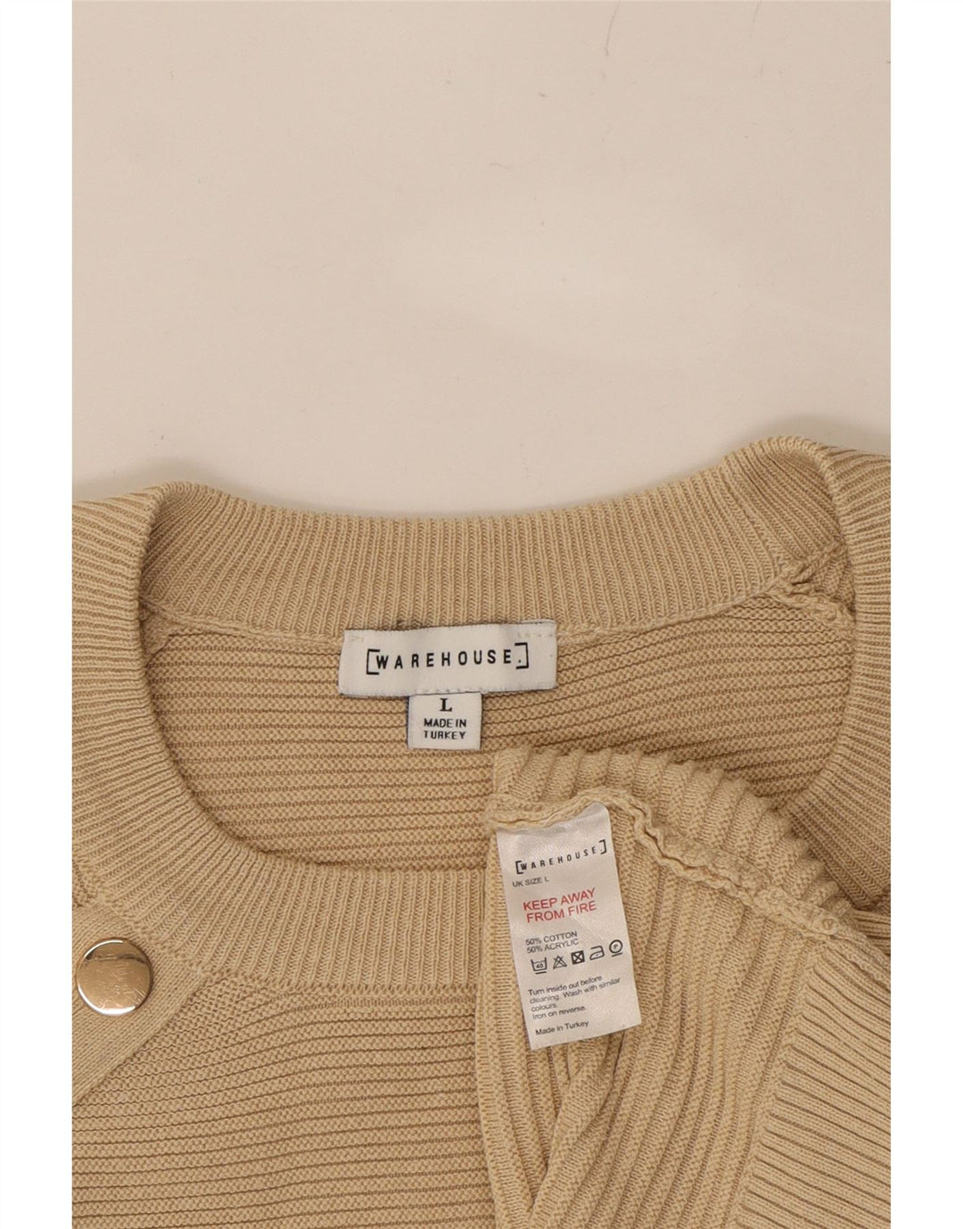 WAREHOUSE Womens Boat Neck Jumper Sweater UK 16 Large Beige Cotton Vintage Warehouse and Second-Hand Warehouse from Messina Hembry 