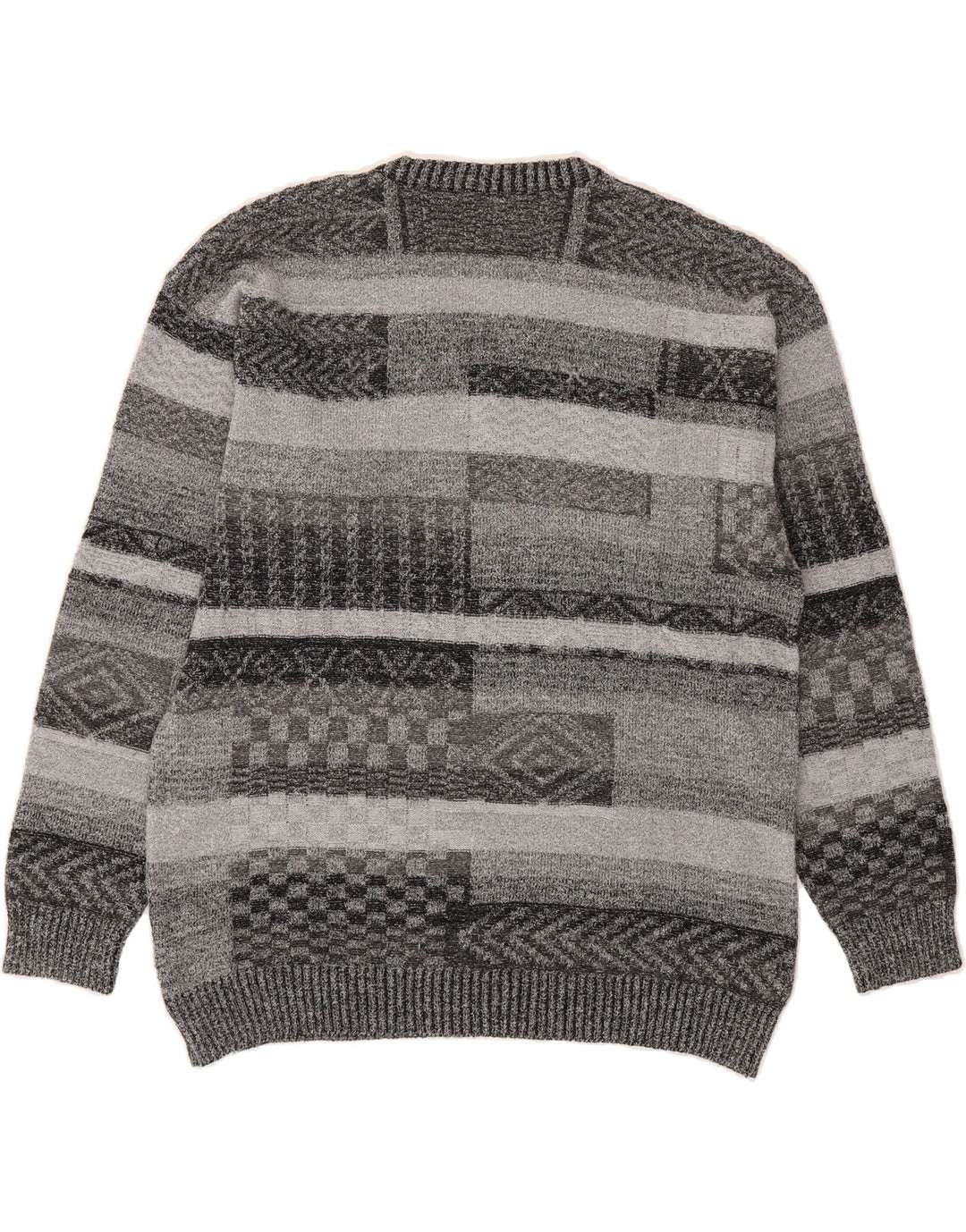 FABER Mens V-Neck Jumper Sweater XL Grey Geometric Vintage Faber and Second-Hand Faber from Messina Hembry 