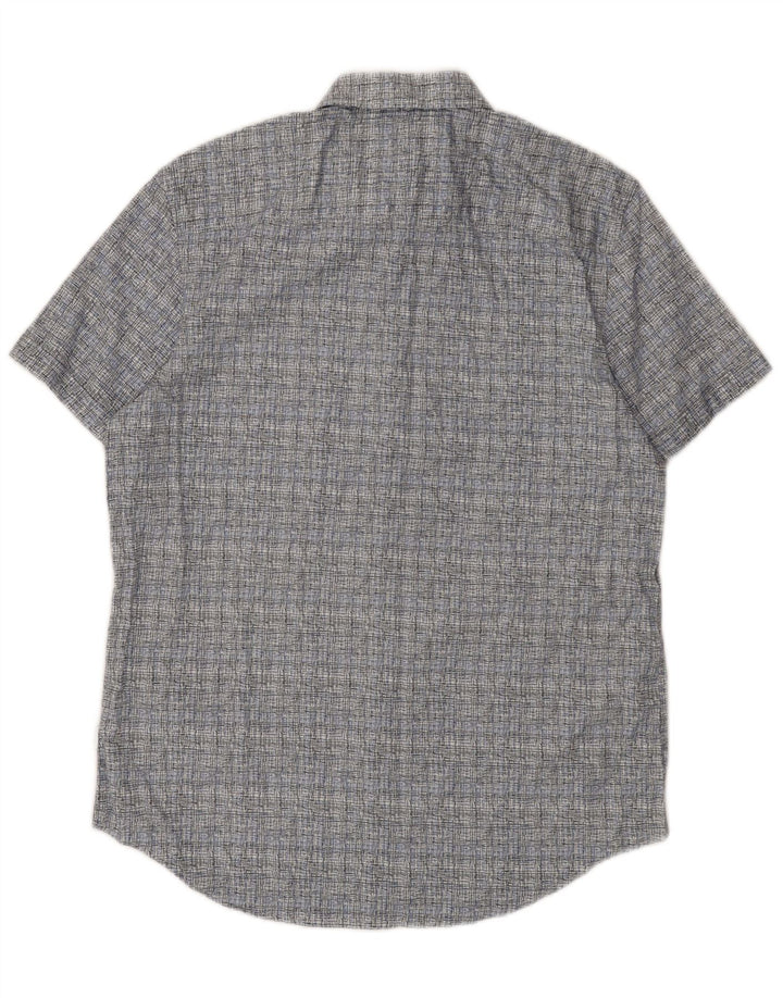 Camisa masculina de manga curta Calvin Klein algodão xadrez azul médio