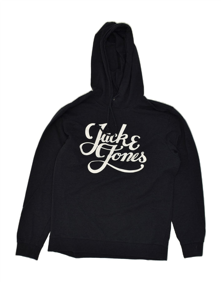 JACK & JONES Mens Graphic Hoodie Jumper Medium Navy Blue Cotton | Vintage Jack & Jones | Thrift | Second-Hand Jack & Jones | Used Clothing | Messina Hembry 