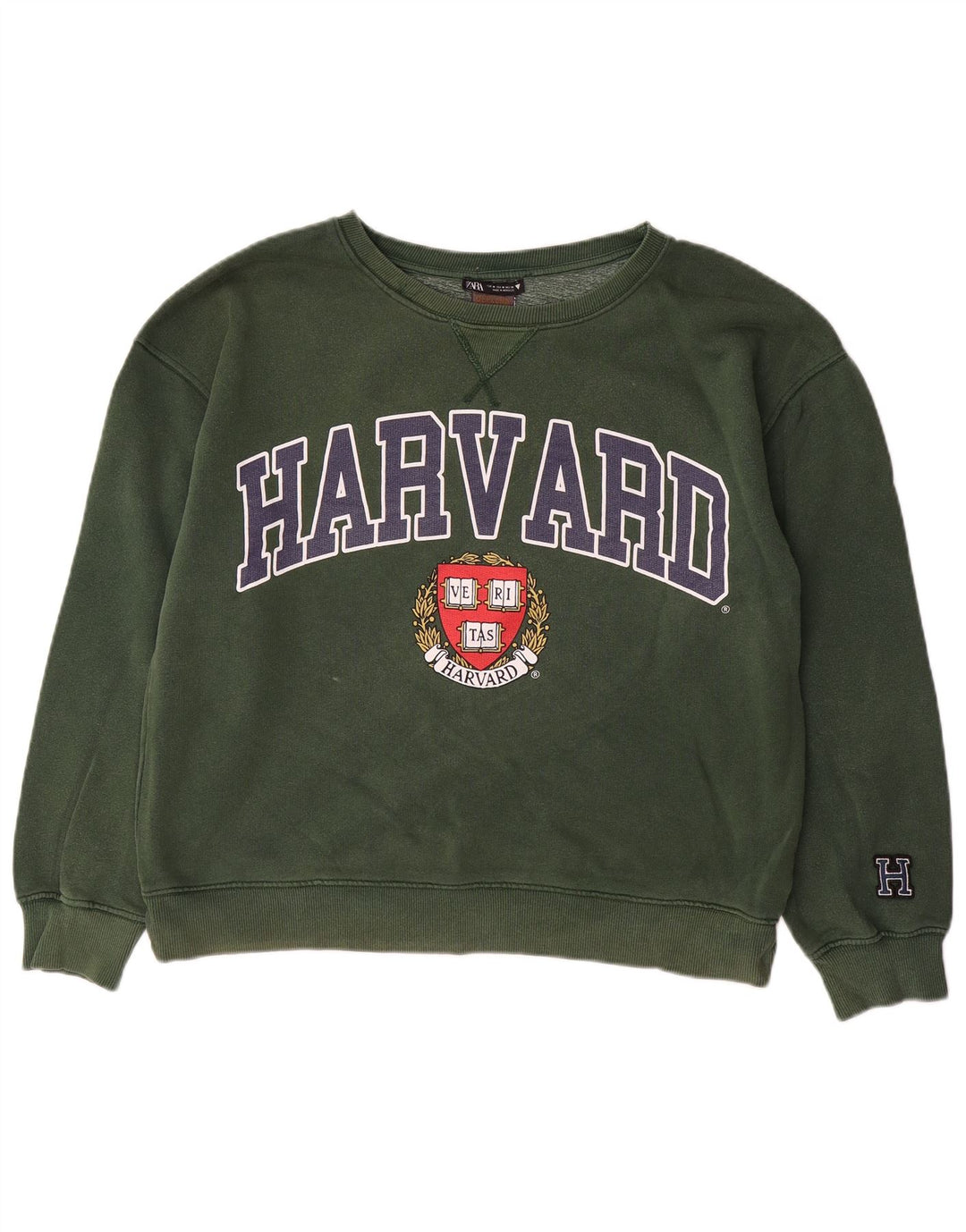 ZARA Womens Harvard Oversized Graphic Sweatshirt Jumper Reino Unido 14 Médio Verde