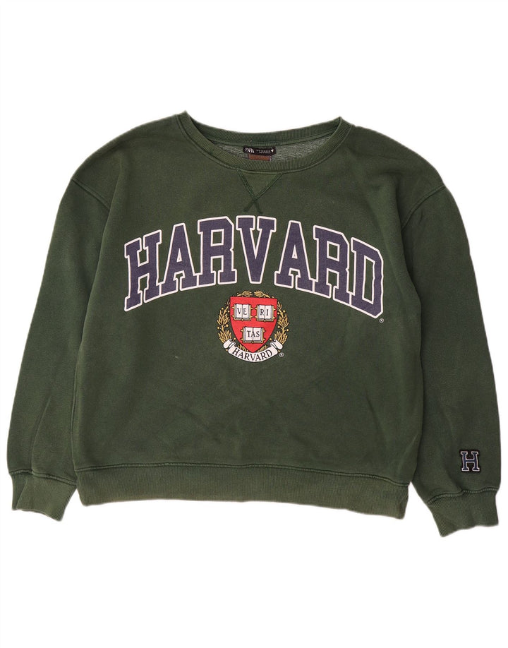 ZARA Womens Harvard Oversized Graphic Sweatshirt Jumper Reino Unido 14 Médio Verde