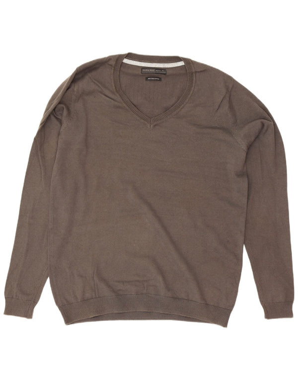 Suéter masculino Zara com decote em V grande algodão cinza