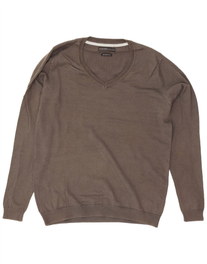 Suéter masculino Zara com decote em V grande algodão cinza