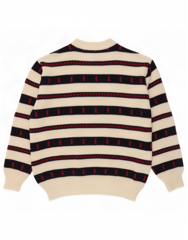 Suéter vintage masculino com gola redonda, listrado branco grande