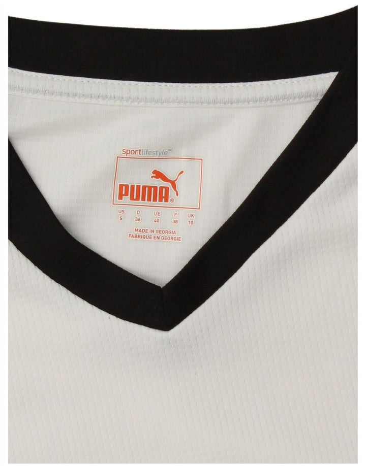 Top feminino PUMA de manga comprida UK 10 pequeno bloco colorido branco