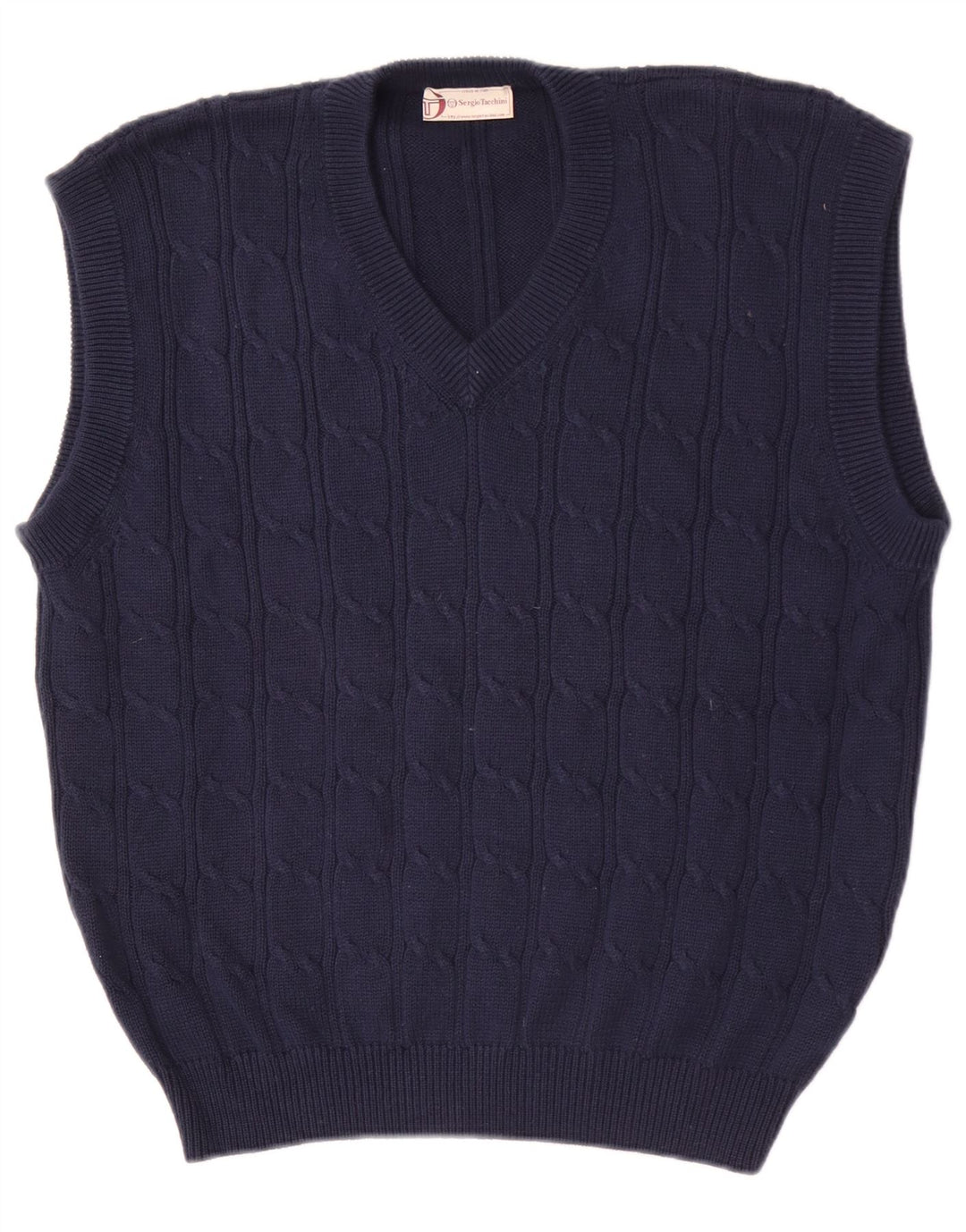 Sergio Tacchini Camiseta regata masculina grande algodão azul marinho