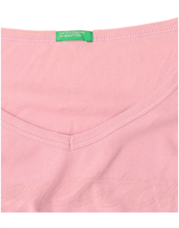 Top gráfico feminino Benetton manga comprida UK 12 rosa médio