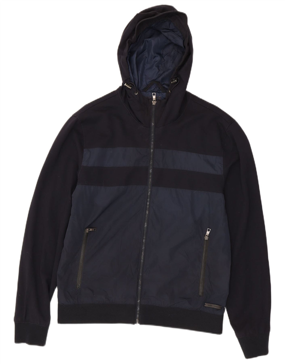 Zara Jaqueta bomber masculina com capuz Reino Unido 42 XL Azul marinho Colourblock Poliéster