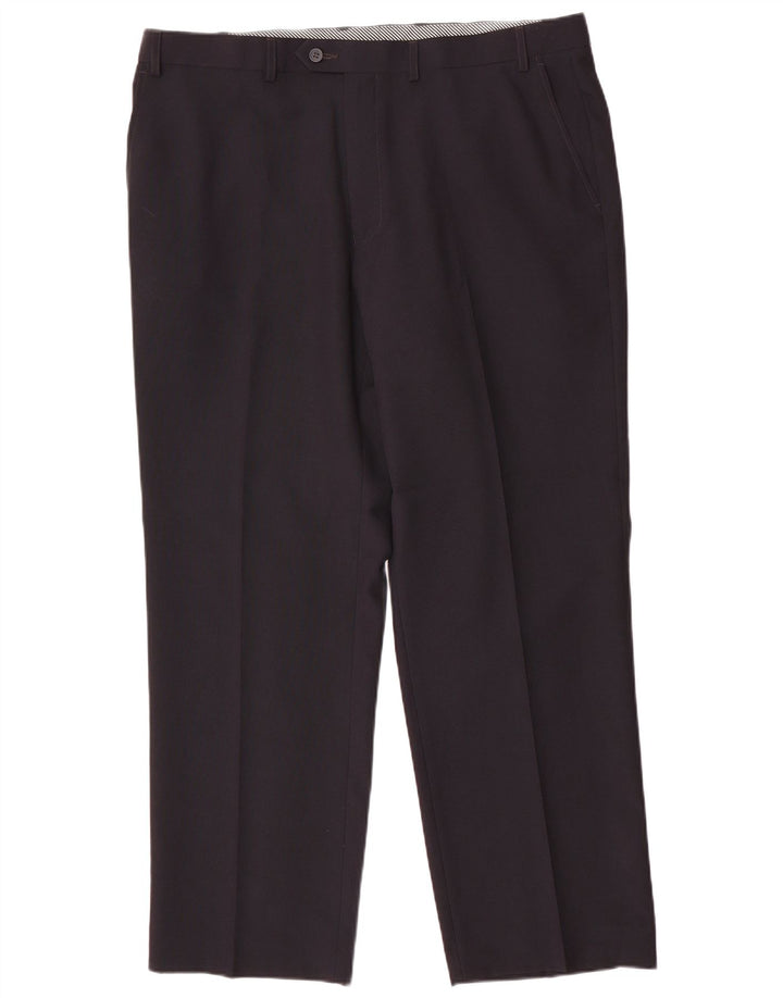 Calça masculina de terno reto Marks & Spencer W40 L31 poliéster azul marinho