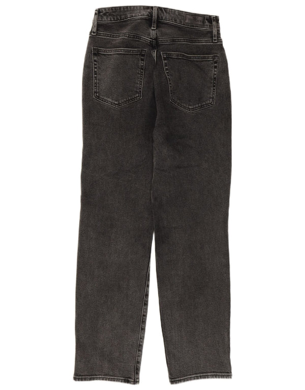 Calça jeans feminina Hollister desgastada reta US 3 pequena W26 L27 cinza