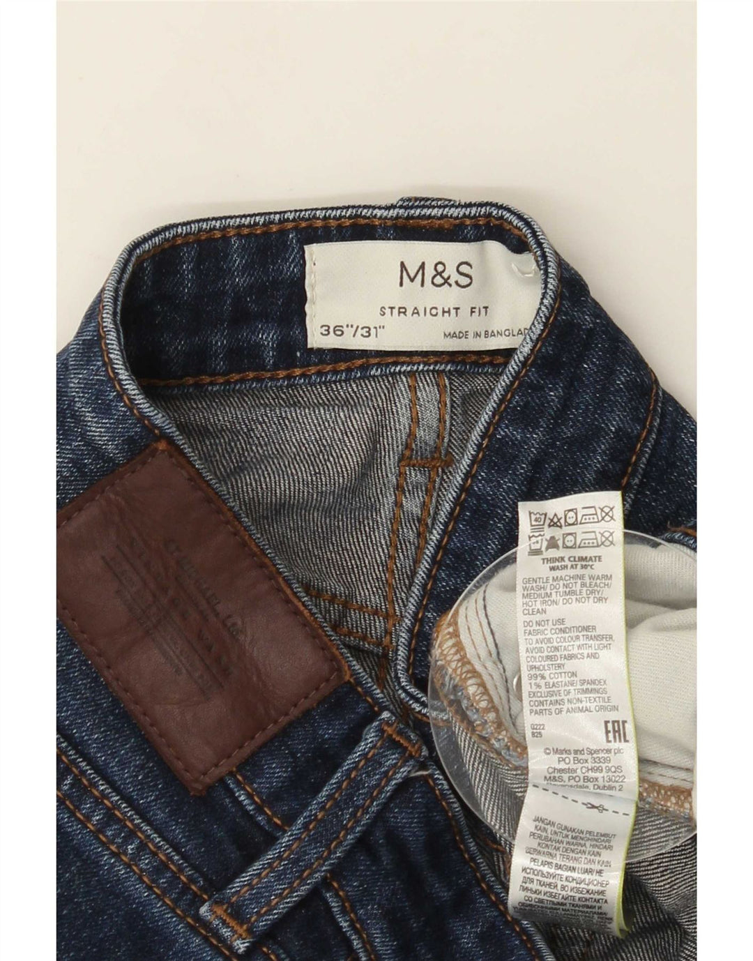Jeans retos masculinos Marks & Spencer W36 L27 algodão azul