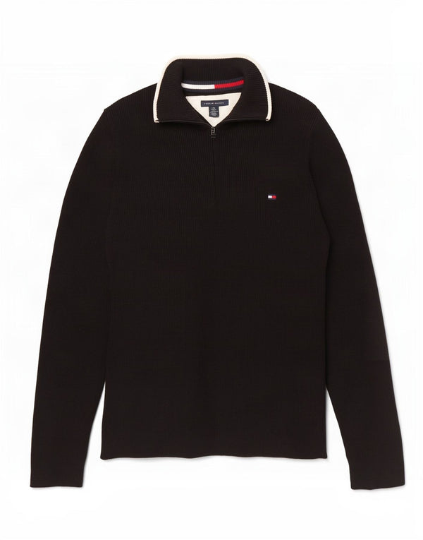 Suéter feminino Tommy Hilfiger com zíper e gola em algodão preto grande Reino Unido 14