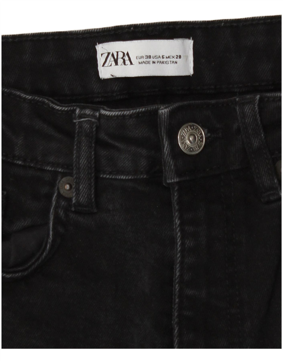 Calça jeans reta feminina Zara EU 38 pequena W28 L25 algodão preto