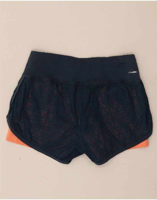 Shorts esportivos femininos Adidas Climalite UK 6 XS azul marinho poliéster geométrico