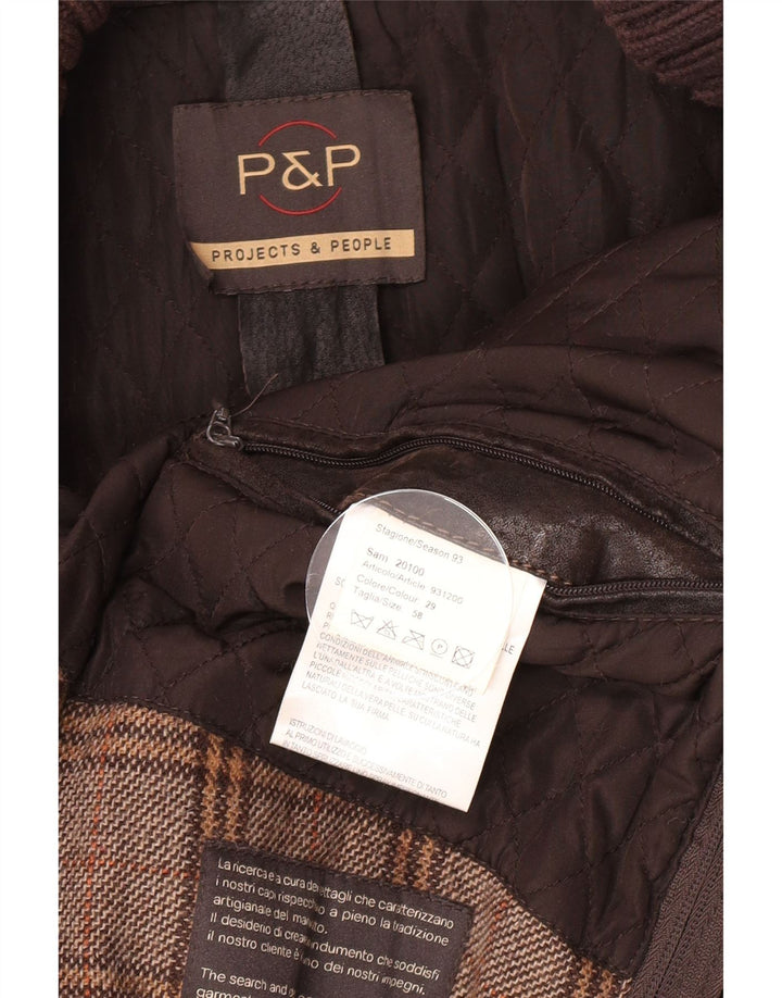 Jaqueta de couro masculina P&P People UK 42 XL couro marrom