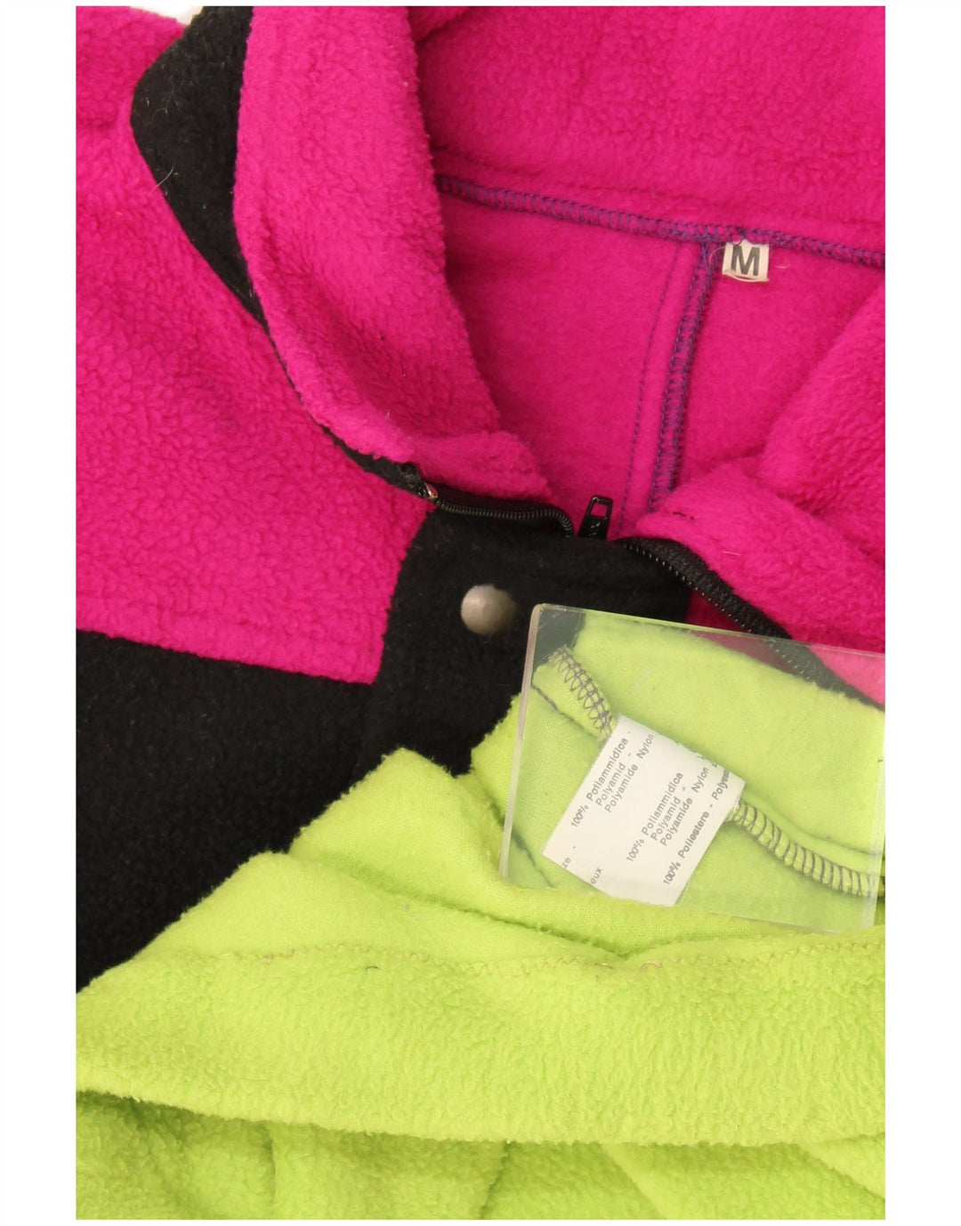 Jumper de lã masculino vintage com zíper e pescoço em poliéster verde médio Colourblock