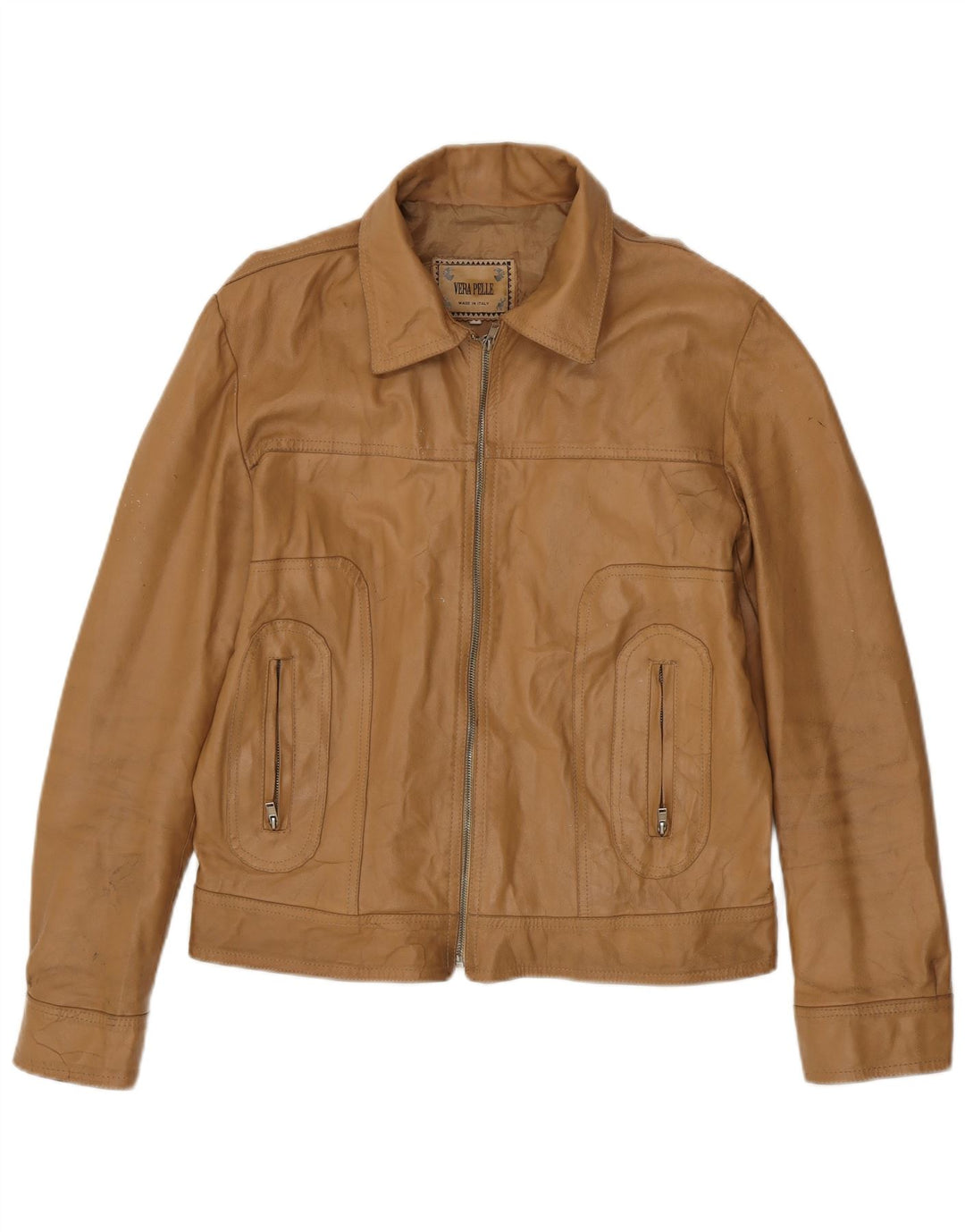 Jaqueta de couro feminina vintage UK 18 XL couro bege
