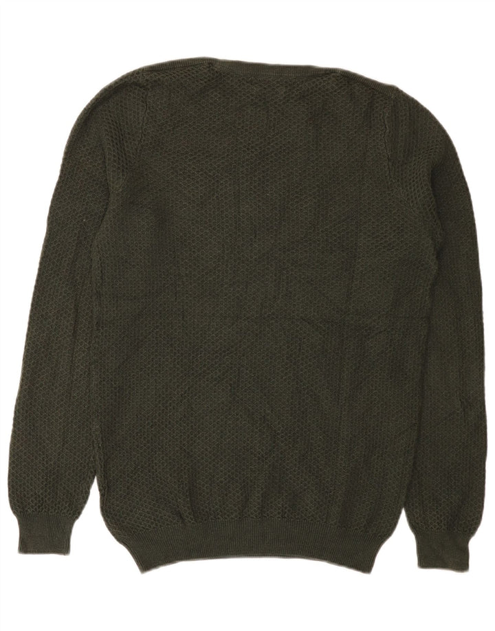 Suéter masculino Massimo Dutti com gola redonda, pequeno algodão cáqui