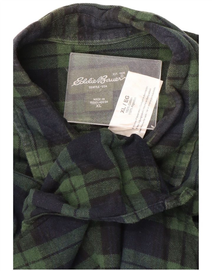 Camisa masculina de flanela EDDIE BAUER XL verde algodão xadrez