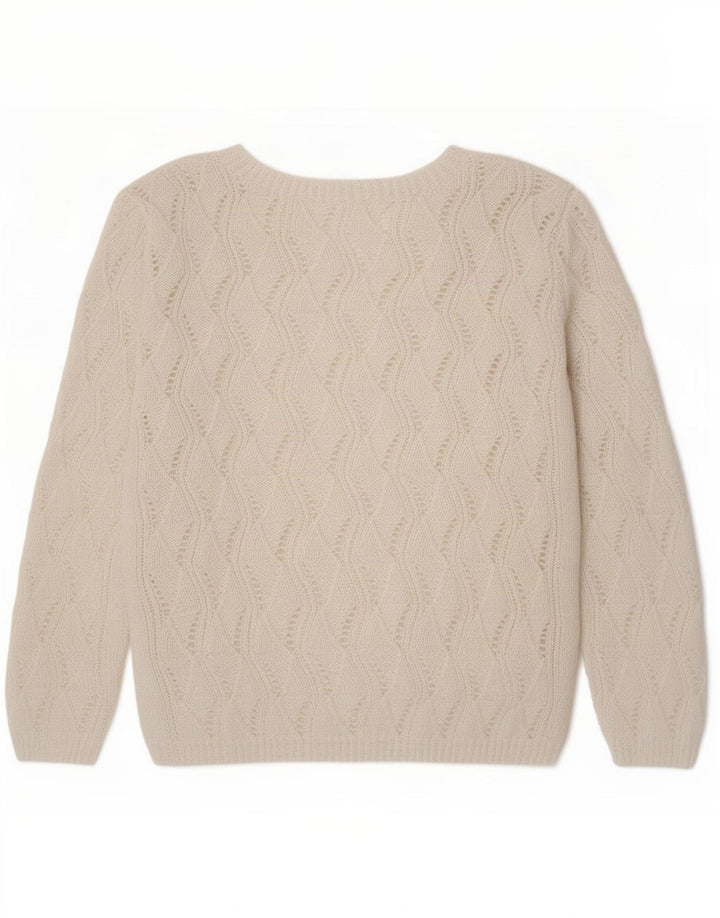 Suéter feminino vintage com decote em V Reino Unido 14 médio branco