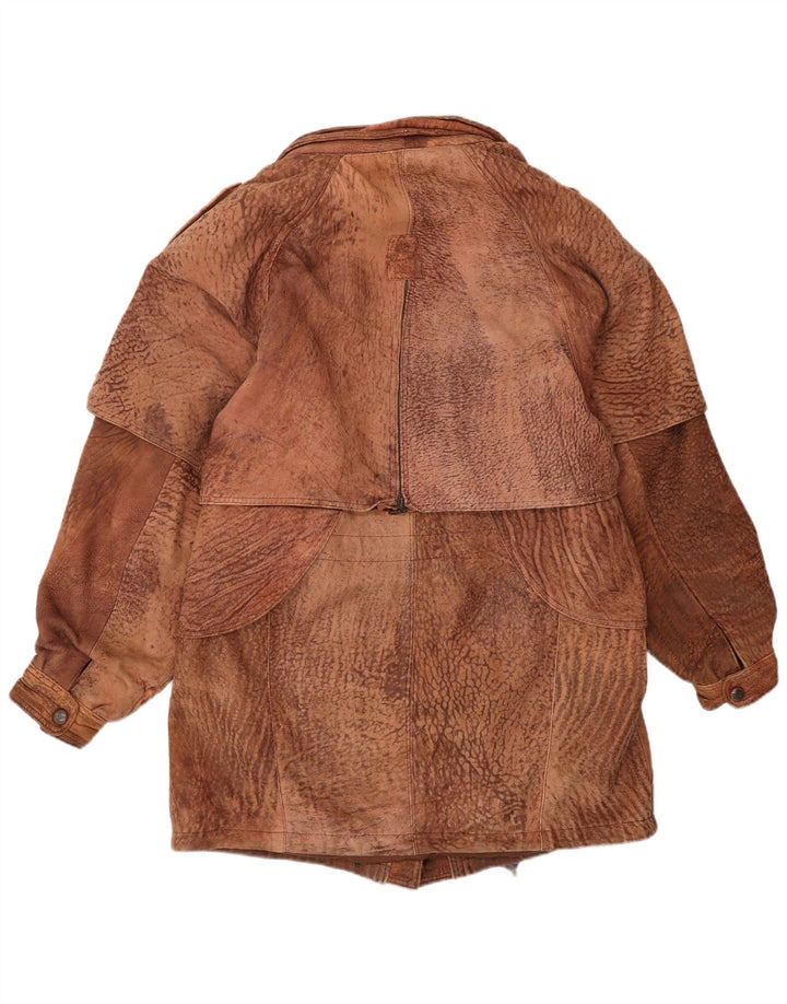 Casaco de couro feminino vintage UK 14 marrom médio