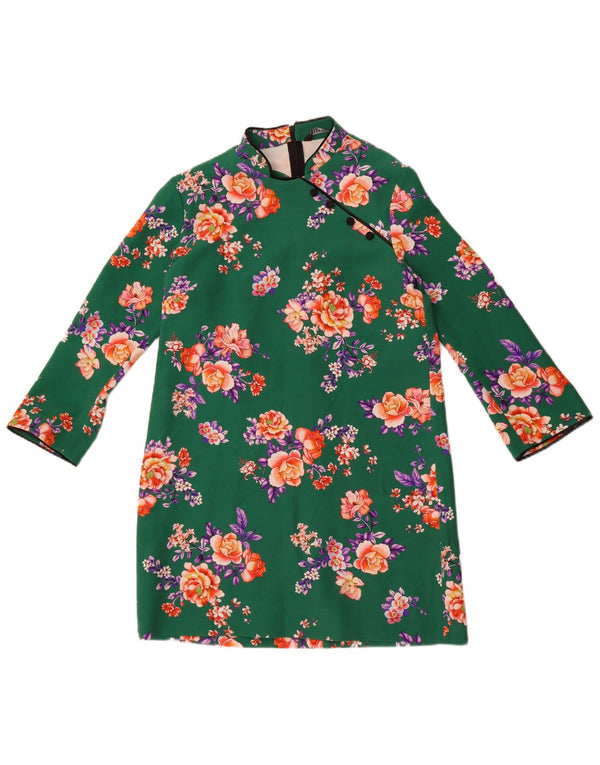 Vestido feminino Zara Qi-Pao de manga comprida Reino Unido 14 verde médio floral