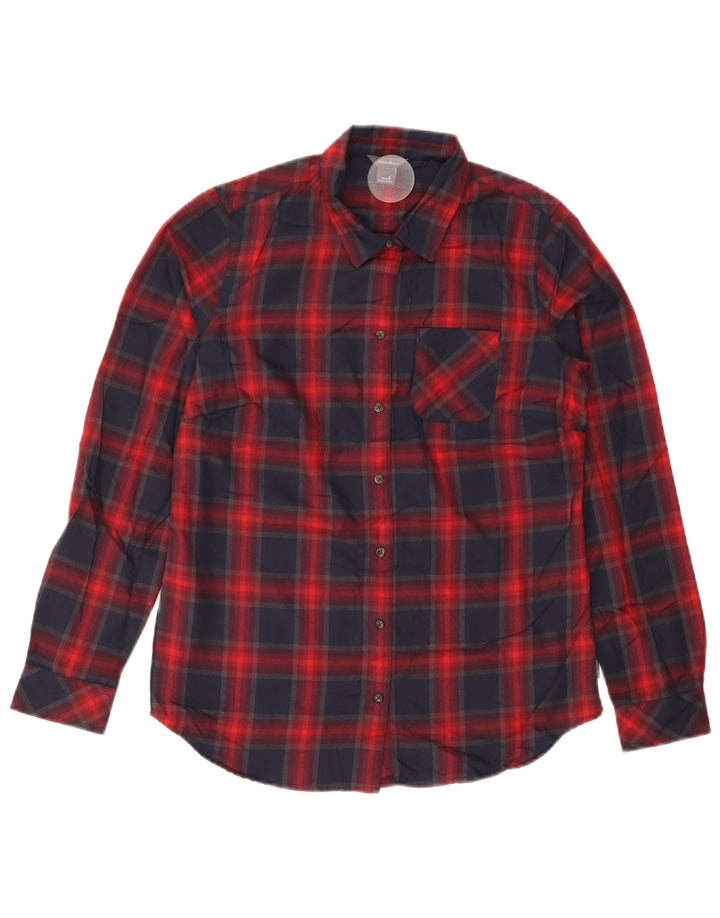 Camisa feminina de flanela EDDIE BAUER UK 10 poliéster xadrez azul marinho pequeno