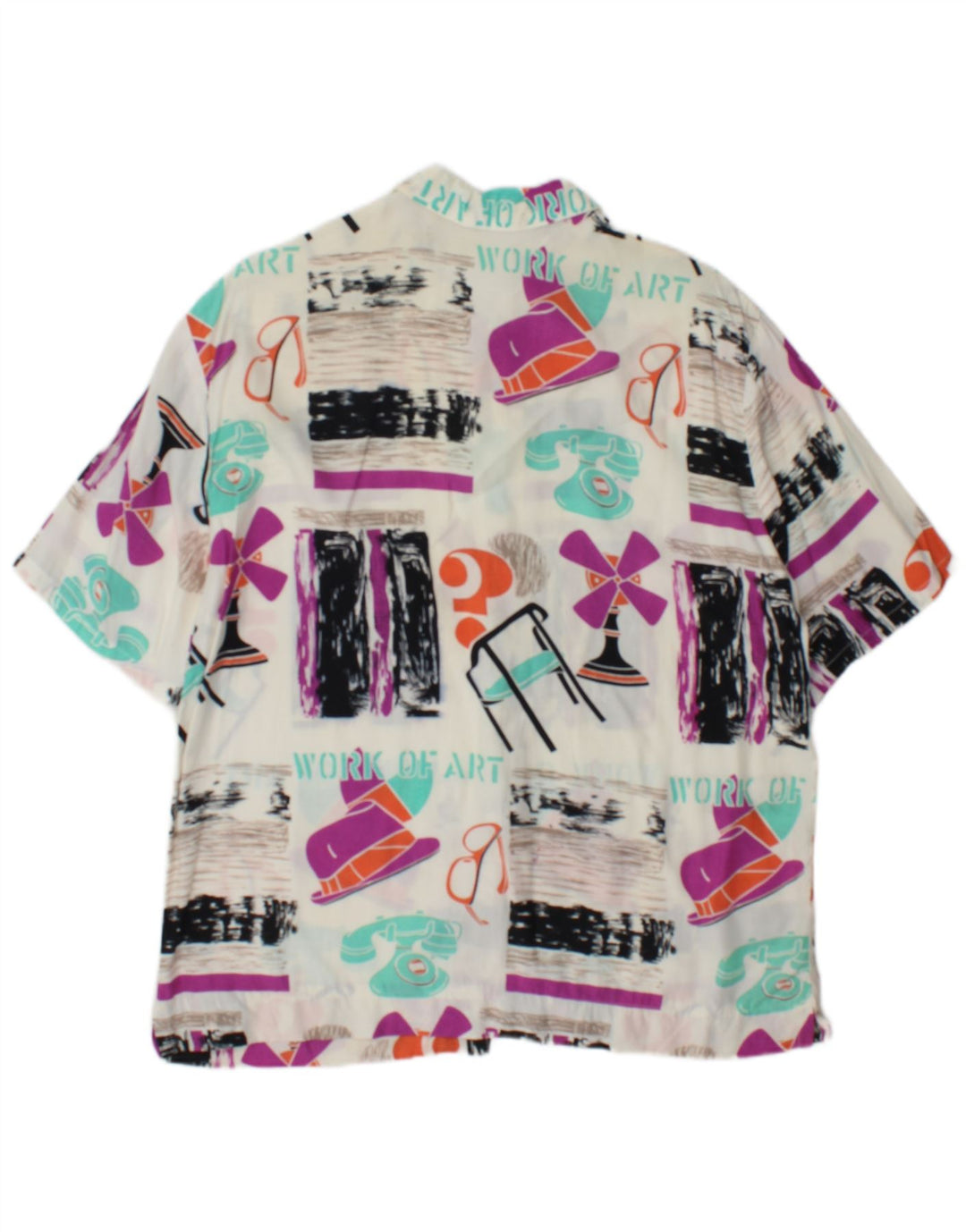 Camisa gráfica feminina vintage Reino Unido 14 grandes retalhos multicoloridos