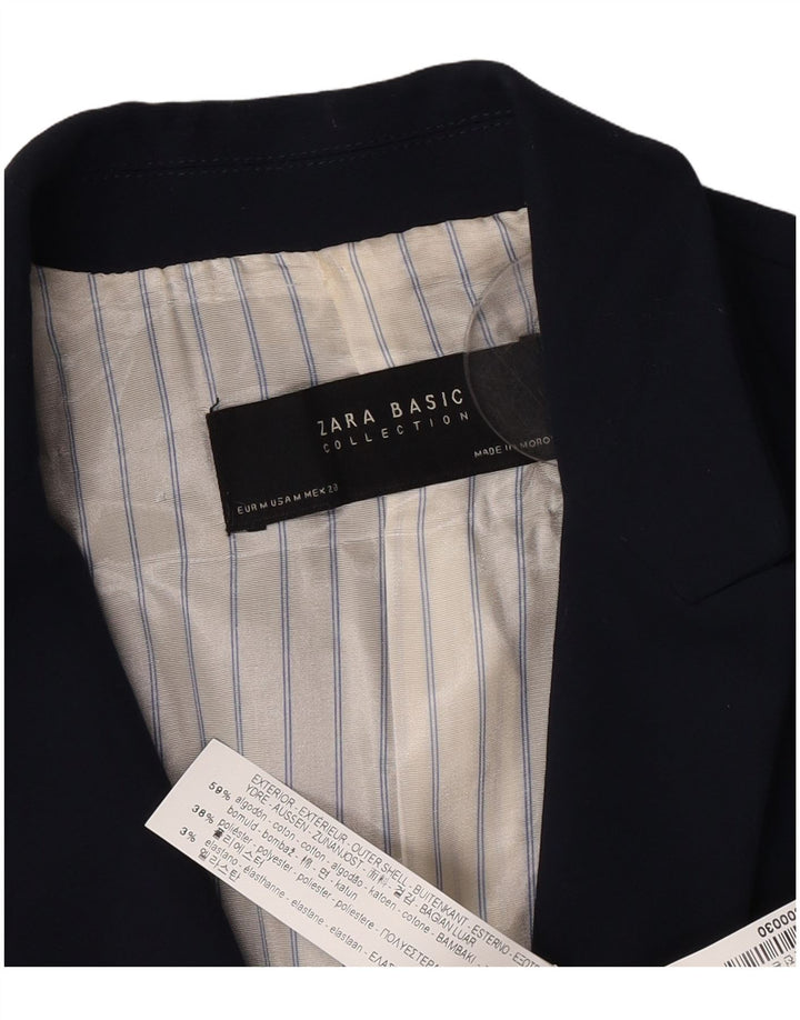 Jaqueta blazer feminina Zara com 1 botão Reino Unido 12 algodão azul marinho médio