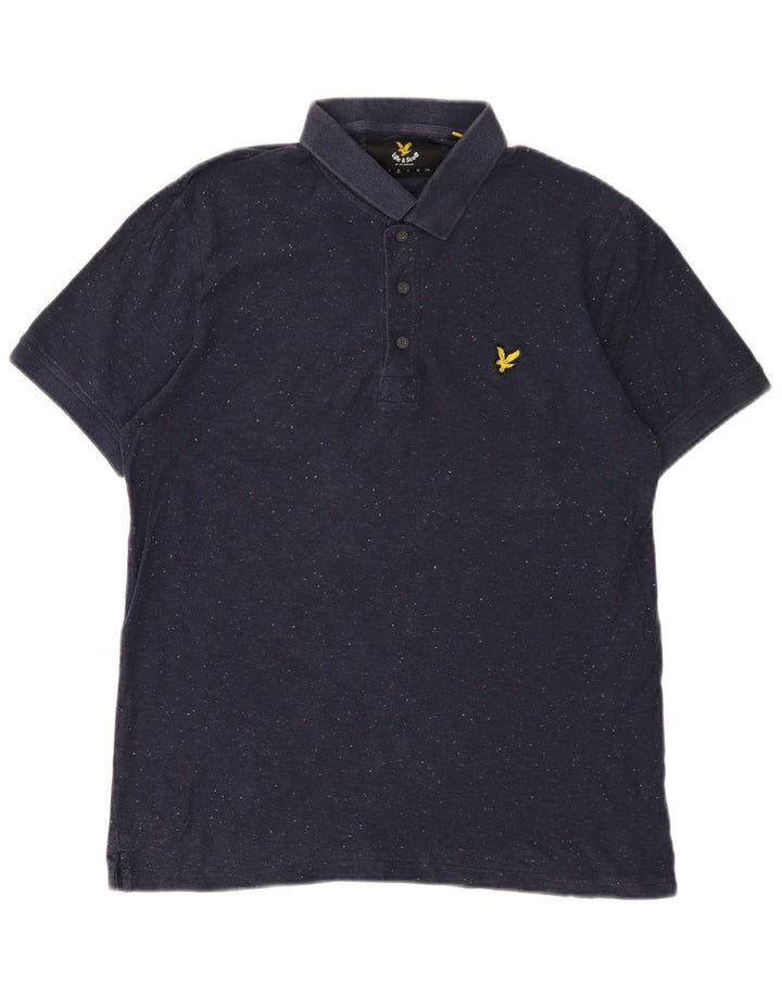 Camisa polo masculina LYLE & SCOTT de algodão manchado azul marinho médio