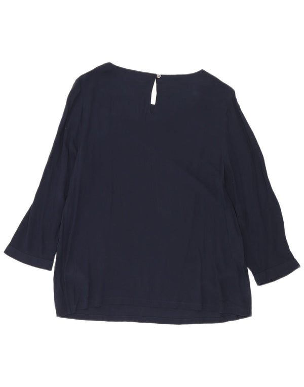 Blusa feminina manga 3/4 White Stuff UK 10 pequena azul marinho manchada