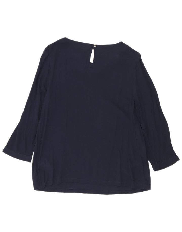 Blusa feminina manga 3/4 White Stuff UK 10 pequena azul marinho manchada
