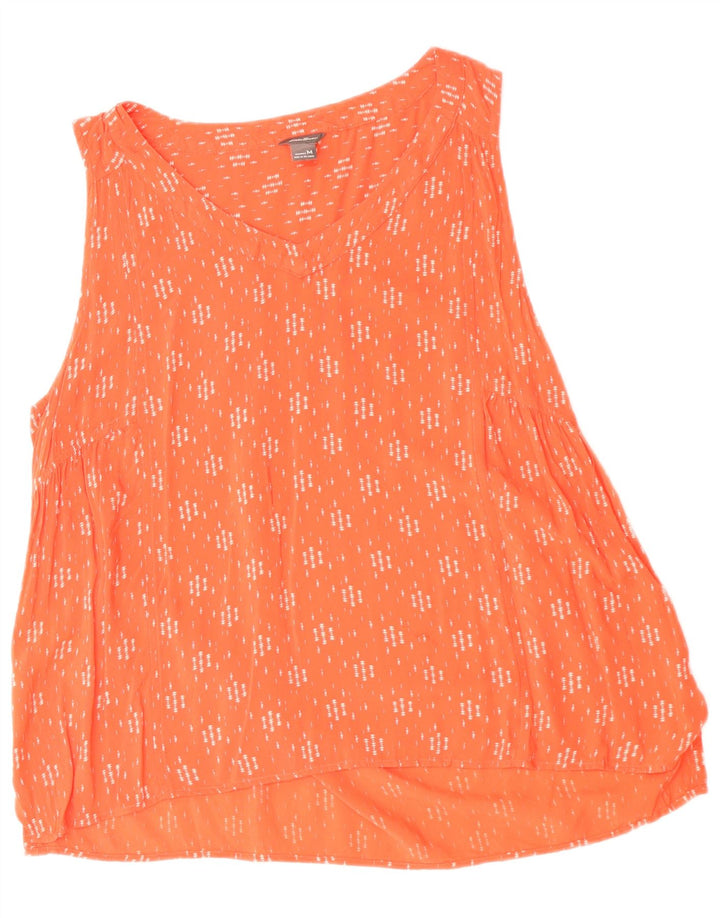 Blusa feminina Eddie Bauer UK 14 rayon geométrico laranja médio