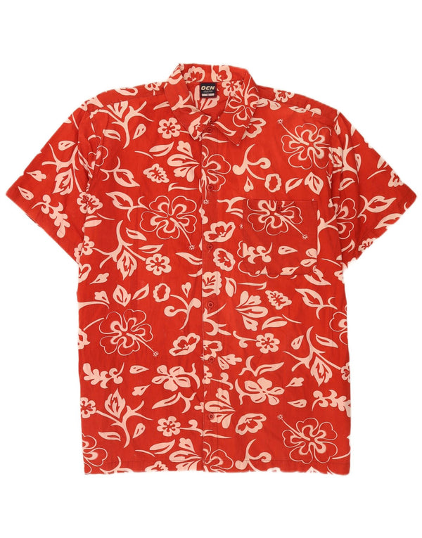 Vintage Mens Hawaiian Short Sleeve Shirt XL Red Floral Cotton