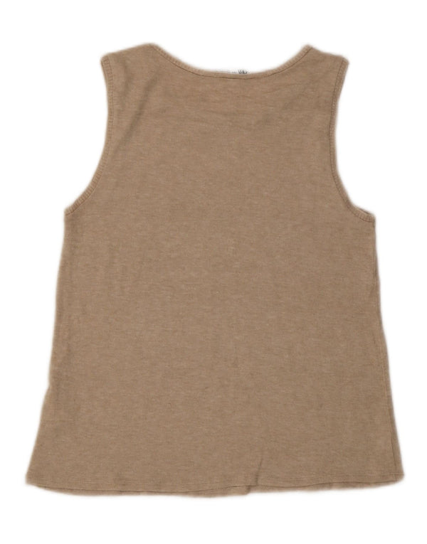 Colete feminino Zara UK 12 viscose manchada bege médio
