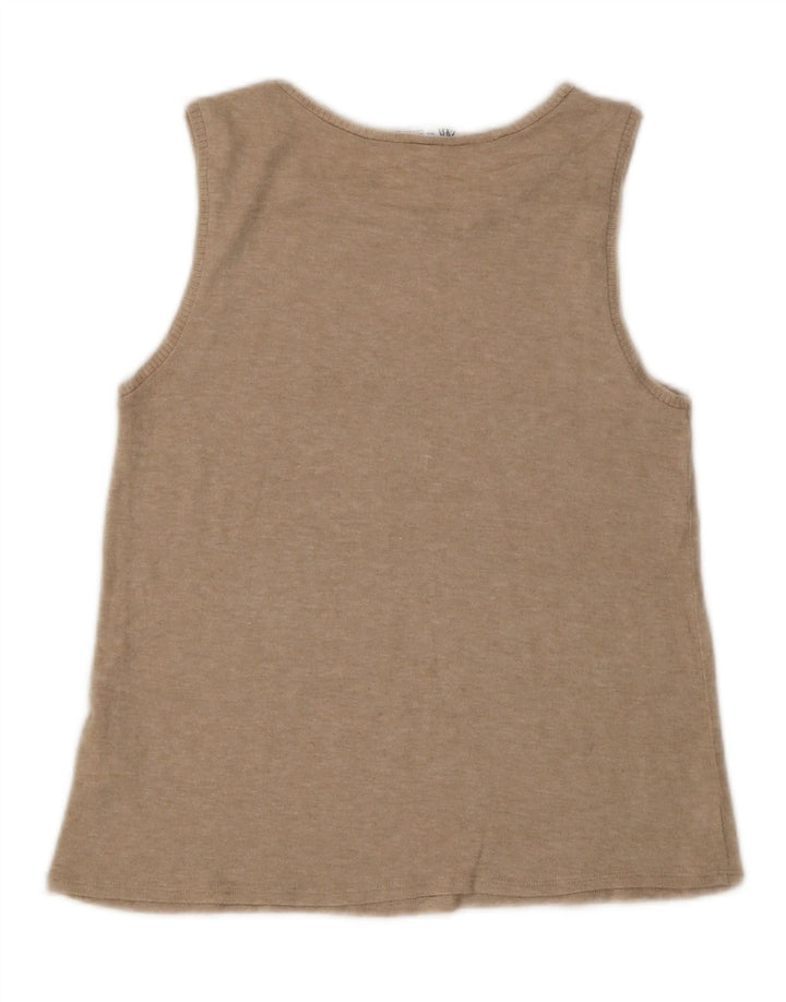 Colete feminino Zara UK 12 viscose manchada bege médio