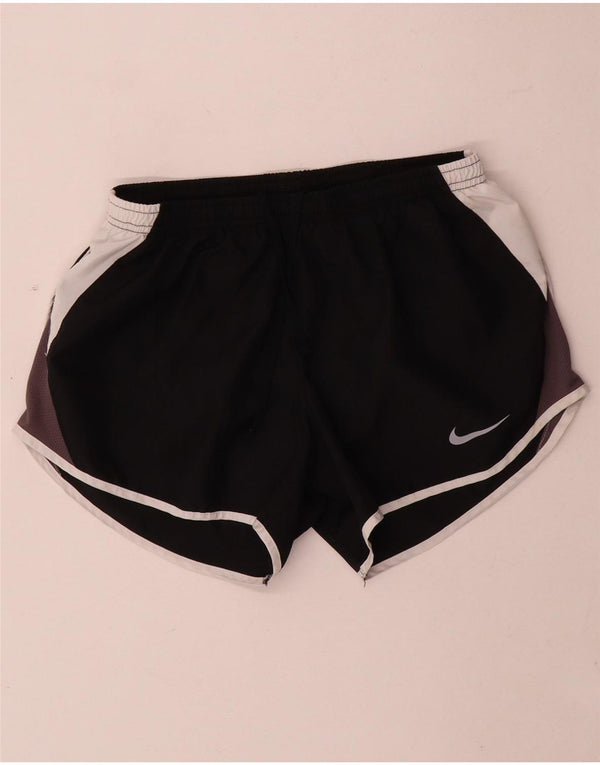 Shorts esportivos femininos Nike Dri Fit UK 10 pequenos pretos em bloco colorido de poliéster