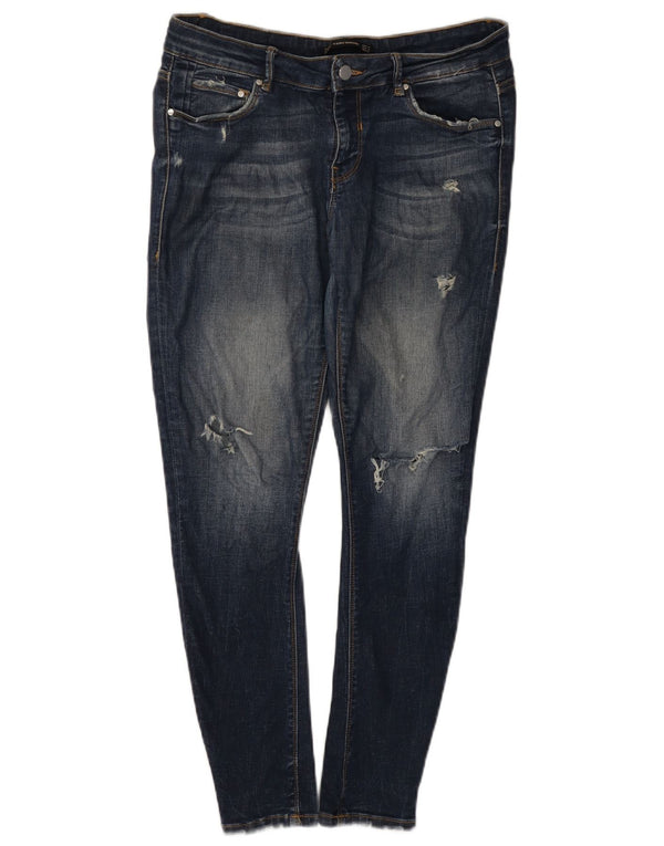 Calça jeans skinny feminina Zara Trafaluc desgastada UE 42 grande W32 L28 azul marinho