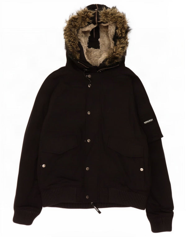 Jaqueta bomber com capuz Woolrich Boys 13-14 anos XL preta